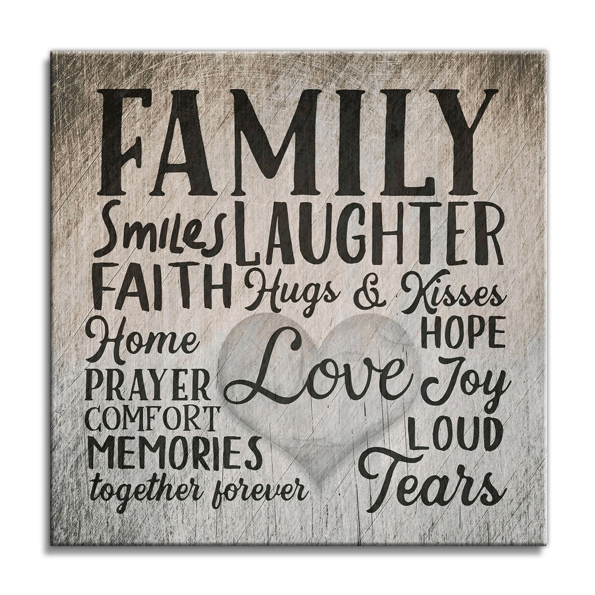Family Smiles Laughter Love Canvas – Dark Rustic Family Wall Art