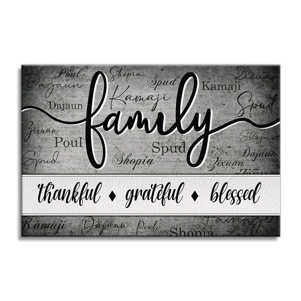 Family Thankful Grateful Blessed Canvas – Thanksgiving Home Decor