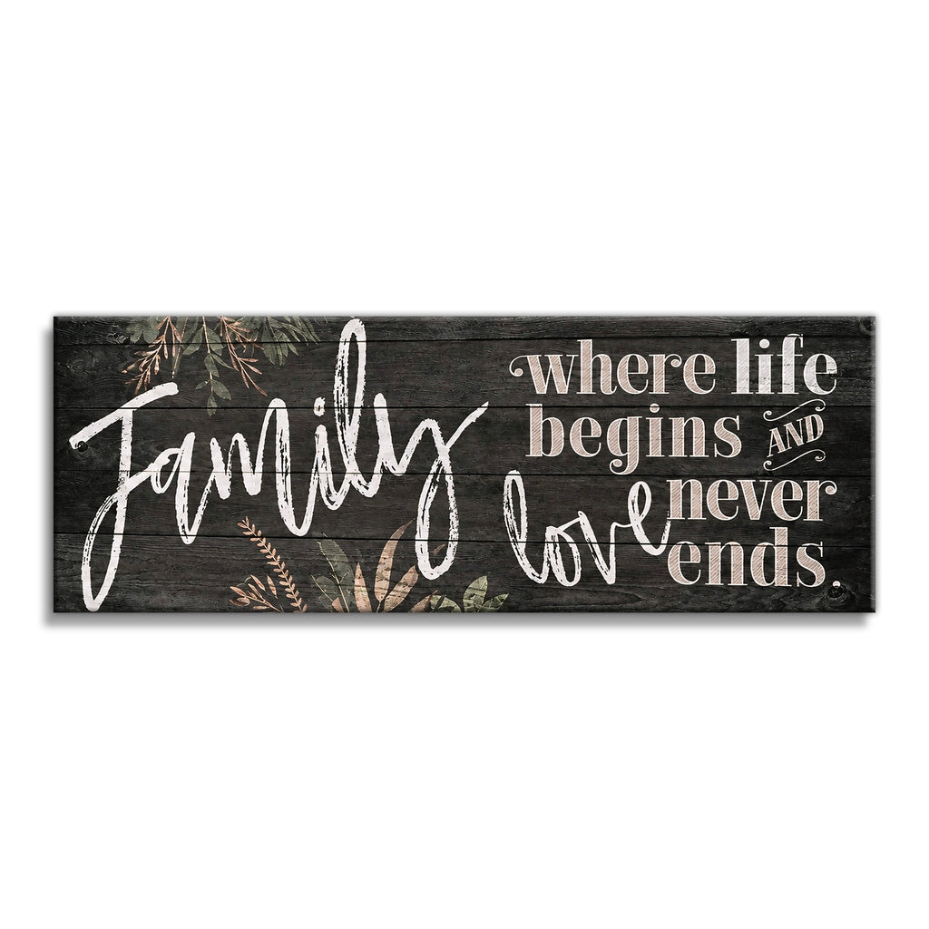 Family Where Life Begins And Love Never Ends Panoramic Canvas