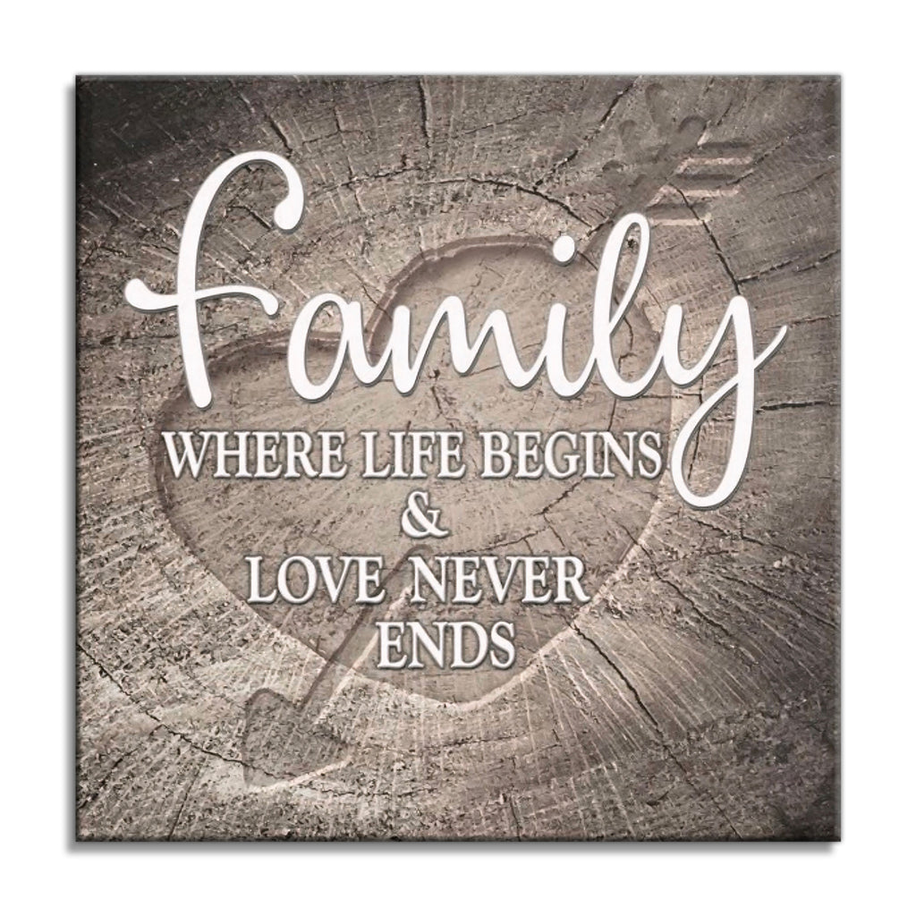 Family Where Life Begins And Love Never Ends Canvas – Teal Family Art