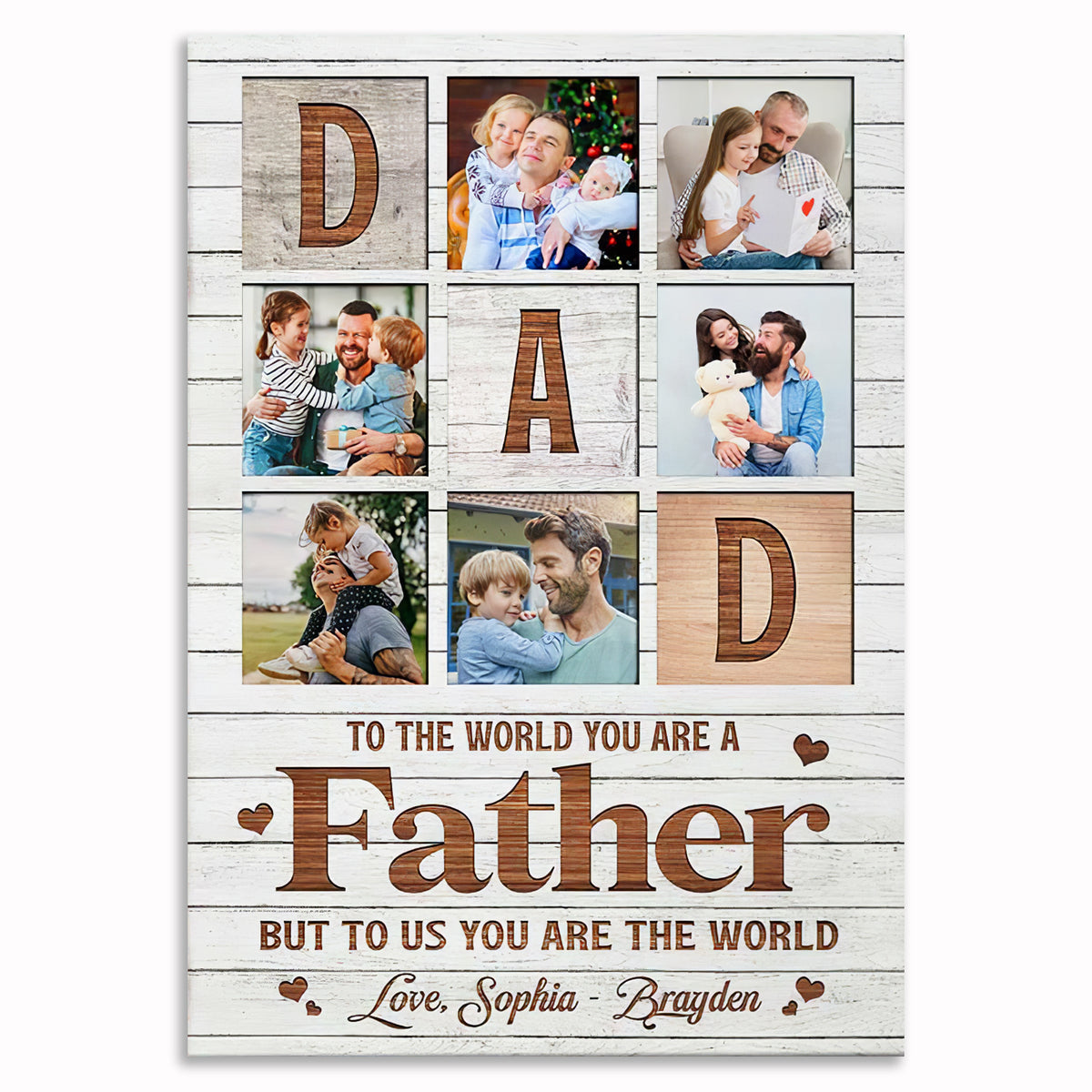 Personalized DAD Photo Tile Canvas – To The World You Are A Father