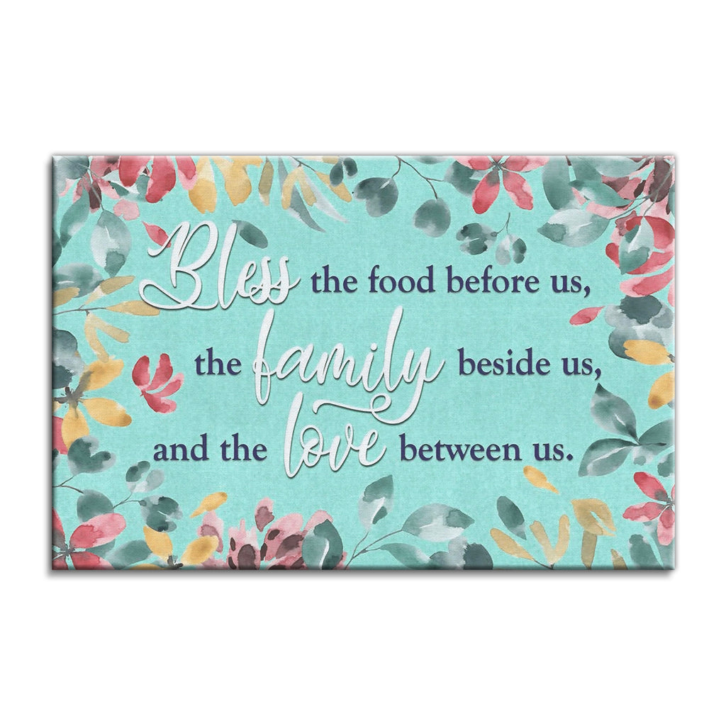 Bless The Food Before Us Watercolor Canvas – Floral Dining Room Art