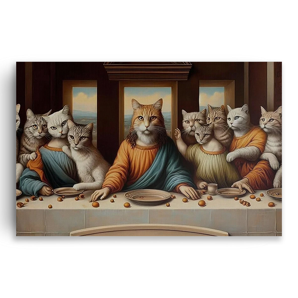 Funny Cats Dinner Party Canvas – Humorous Cat Lover Wall Art