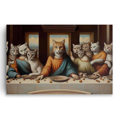 Funny Cats Dinner Party Canvas – Humorous Cat Lover Wall Art