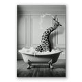 Funny Giraffe In The Bathtub Canvas – Black And White Bathroom Decor