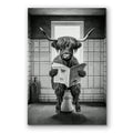 Funny Highland Cow In The Bathroom Canvas – Bathroom Wall Art