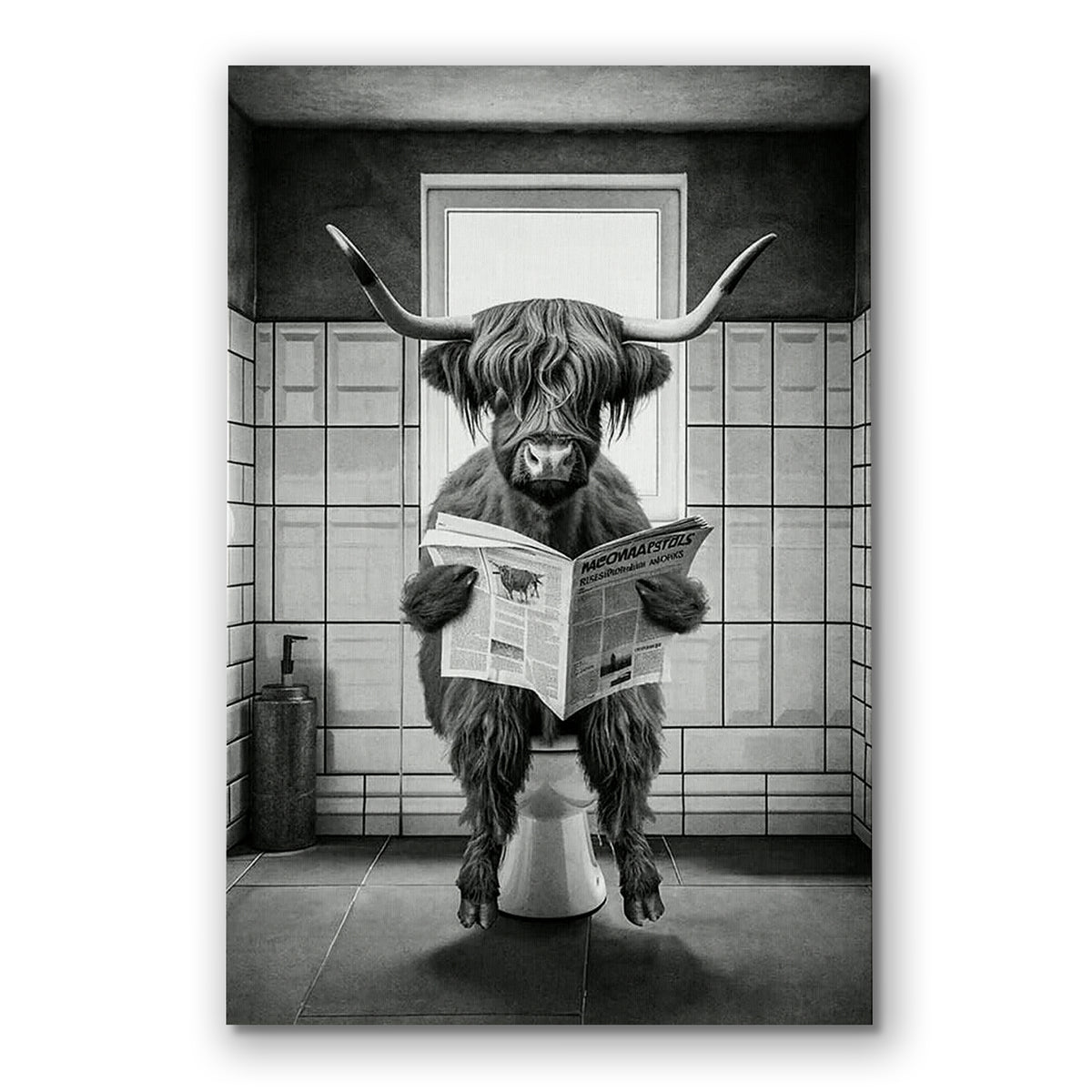 Funny Highland Cow In The Bathroom Canvas – Bathroom Wall Art