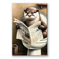 Funny Otter Reading Newspaper Canvas – Bathroom Wall Art