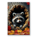 Funny Raccoon In A Tree Hollow Canvas – Autumn Animal Wall Art