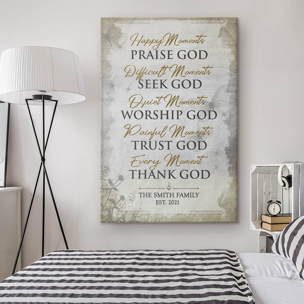 Personalized Family Name Every Moment, Thank God Canvas Wall Art – Christian Wall Decor