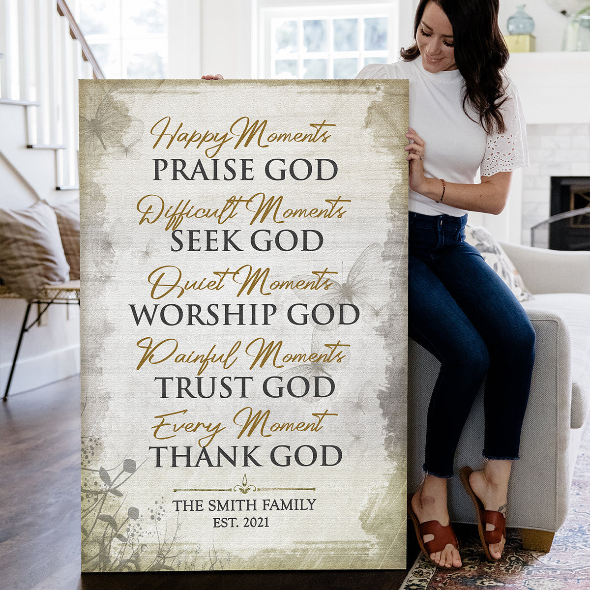 Personalized Family Name Every Moment, Thank God Canvas Wall Art – Christian Wall Decor
