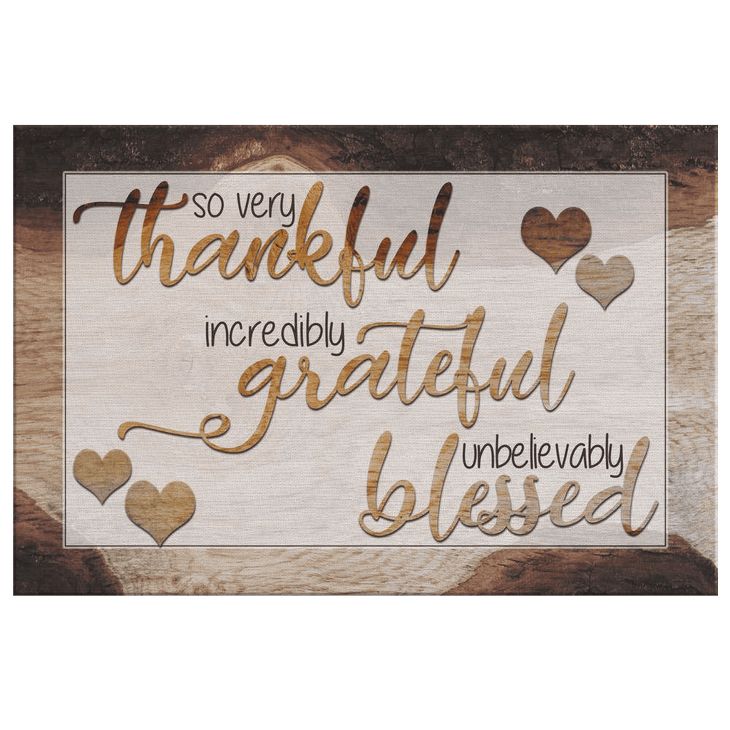 So Very Thankful, Grateful, Blessed Gold Hearts Canvas Wall Art – Christian Wall Decor