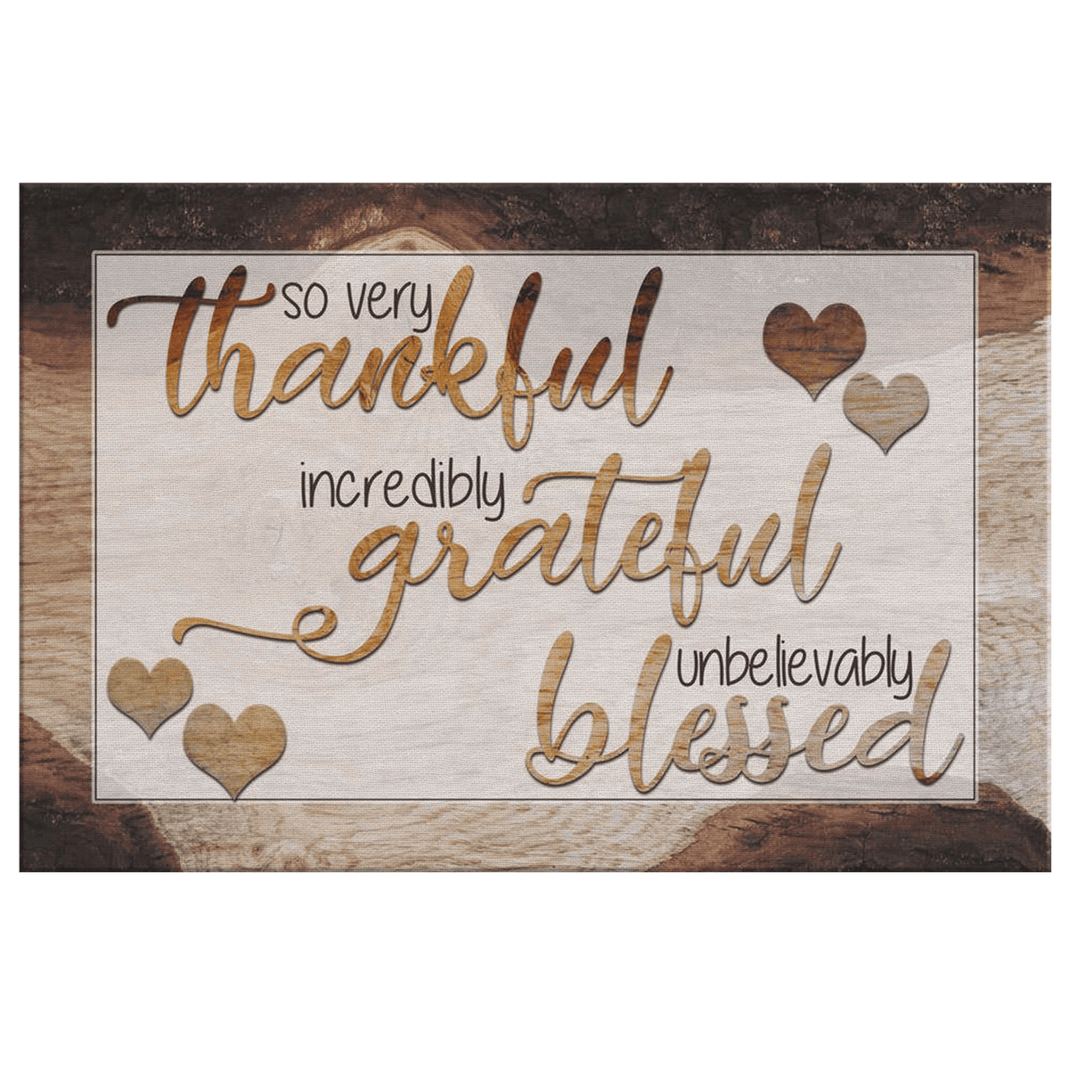 So Very Thankful, Grateful, Blessed Gold Hearts Canvas Wall Art – Christian Wall Decor