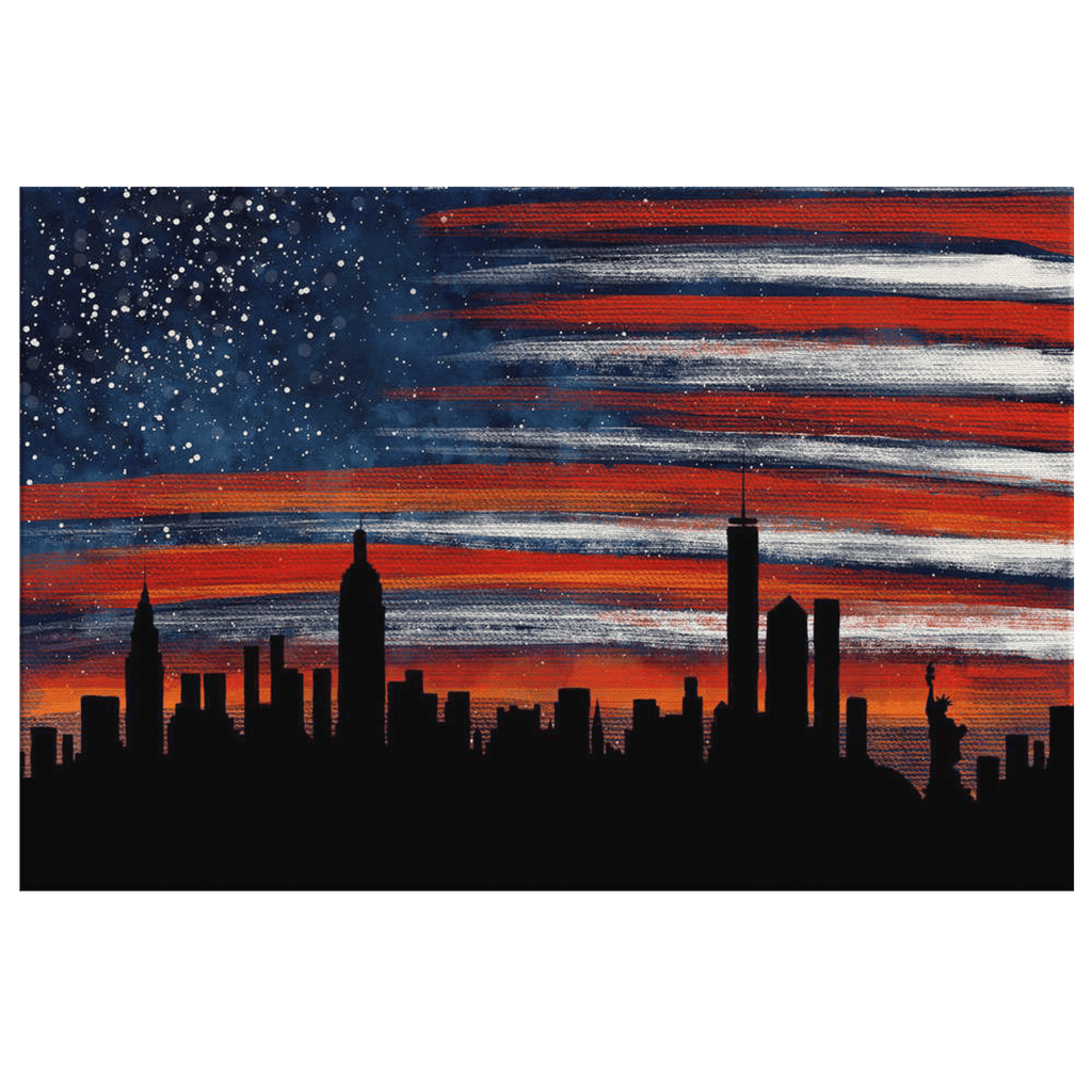 Stars And Stripes New York Evening Skyline Canvas Wall Art – Cityscape Wall Decor