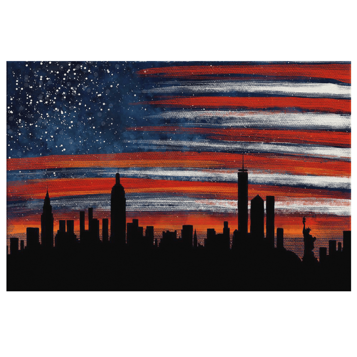 Stars And Stripes New York Evening Skyline Canvas Wall Art – Cityscape Wall Decor