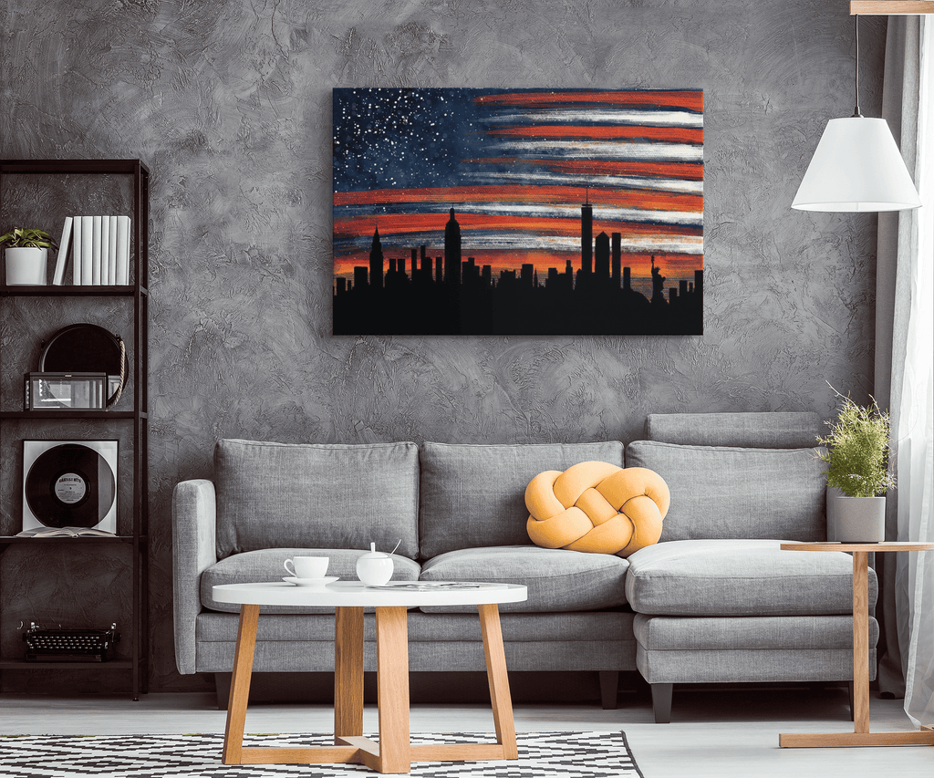 Stars And Stripes New York Evening Skyline Canvas Wall Art – Cityscape Wall Decor