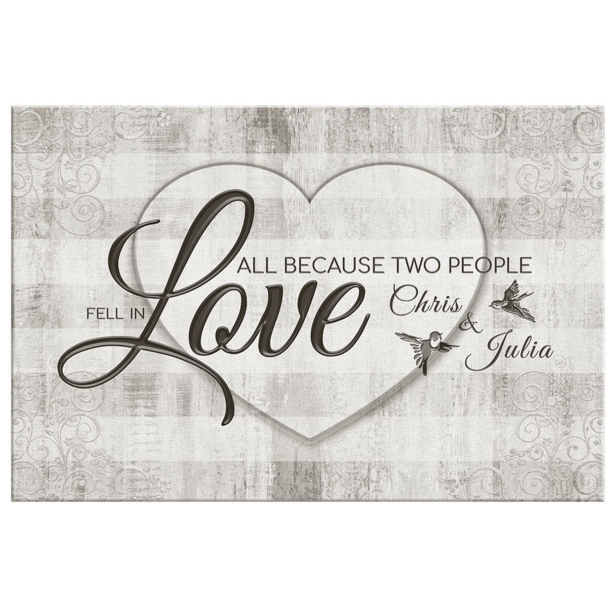 Personalized All Because Two People Fell In Love Heart Wood Canvas Wall Art – Family Home Decor