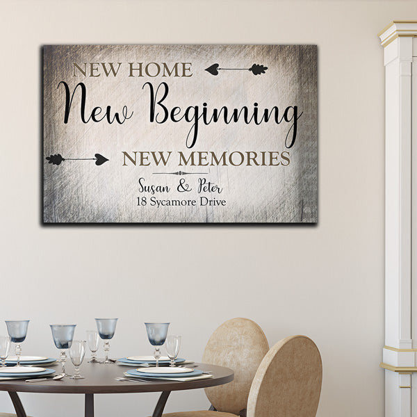 Personalized New Home, New Beginning Canvas Wall Art – Housewarming Gift