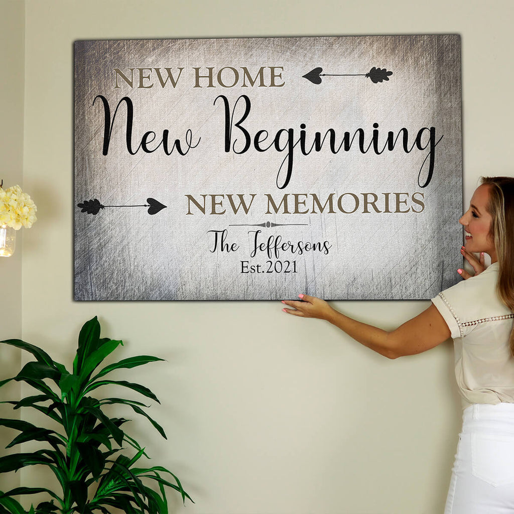 Personalized New Home, New Beginning Canvas Wall Art – Housewarming Gift
