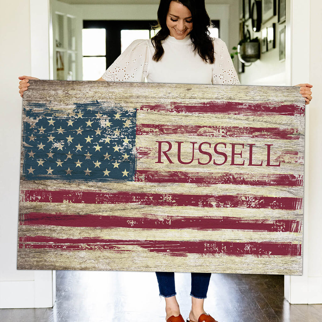 Personalized American Flag Family Name Canvas Wall Art – Family Home Decor