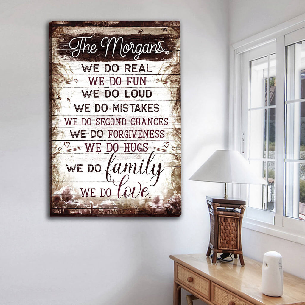 Personalized We Do Real, We Do Family, We Do Love Canvas Wall Art – Family Home Decor