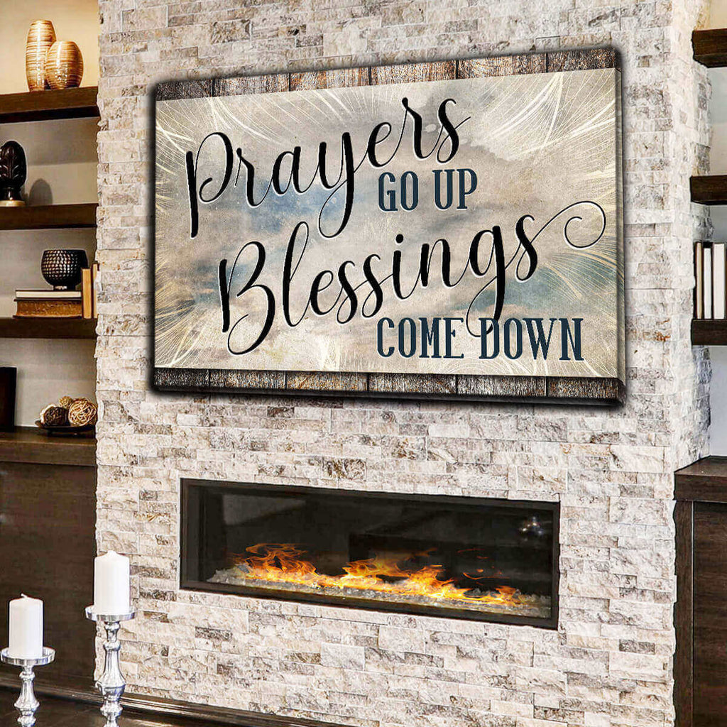 Prayers Go Up, Blessings Come Down Dark Distressed Canvas Wall Art – Christian Wall Decor