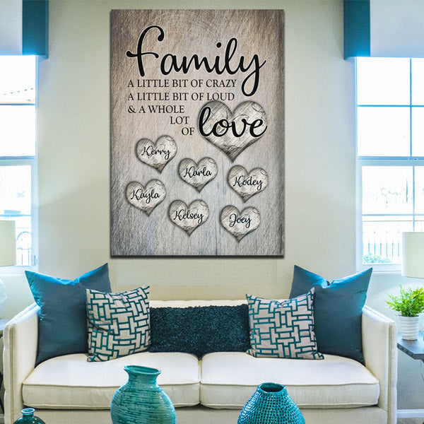 Personalized Family Love Names In Hearts Canvas Wall Art – Family Home Decor