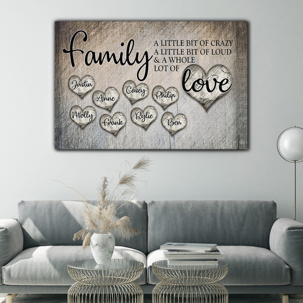 Personalized Family Love Names In Hearts Canvas Wall Art – Family Home Decor
