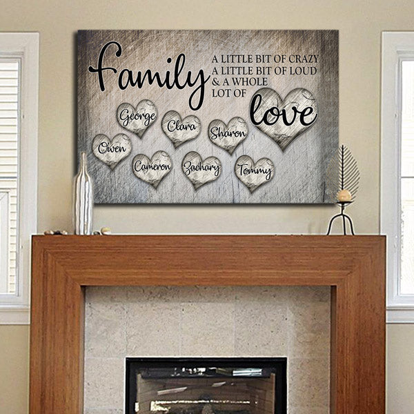 Personalized Family Love Names In Hearts Canvas Wall Art – Family Home Decor