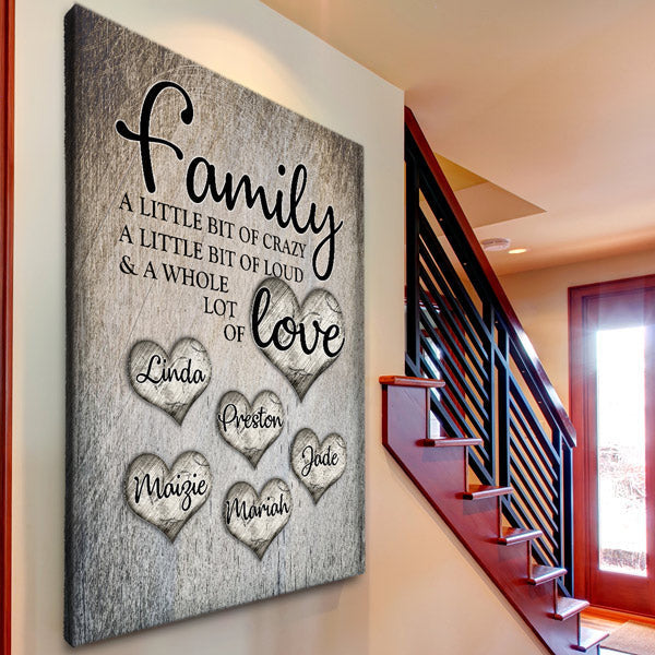 Personalized Family Love Names In Hearts Canvas Wall Art – Family Home Decor