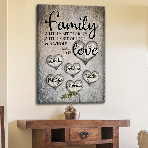 Personalized Family Love Names In Hearts Canvas Wall Art – Family Home Decor