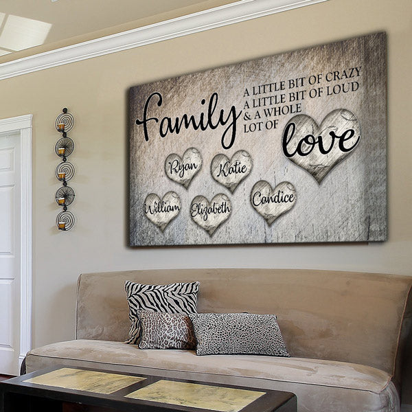 Personalized Family Love Names In Hearts Canvas Wall Art – Family Home Decor