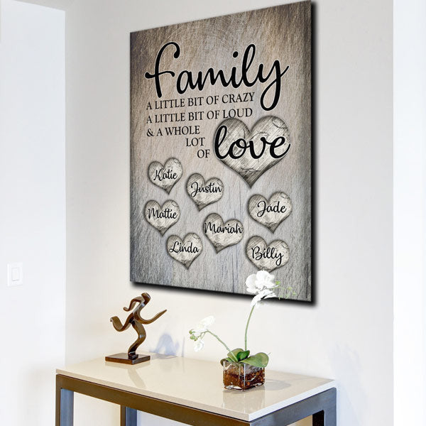 Personalized Family Love Names In Hearts Canvas Wall Art – Family Home Decor