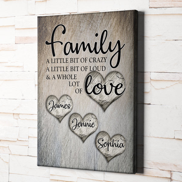 Personalized Family Love Names In Hearts Canvas Wall Art – Family Home Decor
