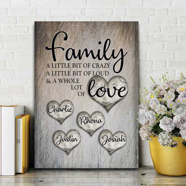 Personalized Family Love Names In Hearts Canvas Wall Art – Family Home Decor