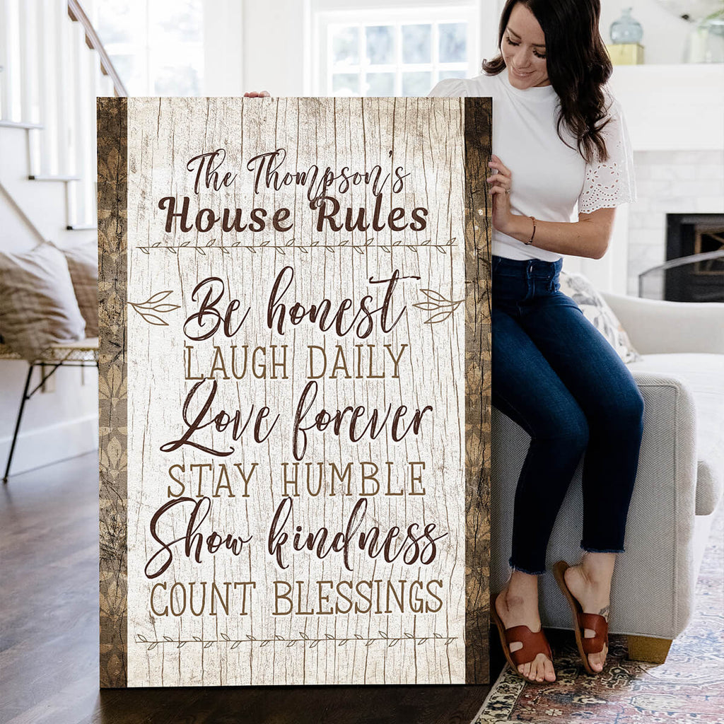 Personalized Family House Rules Canvas Wall Art – Family Home Decor