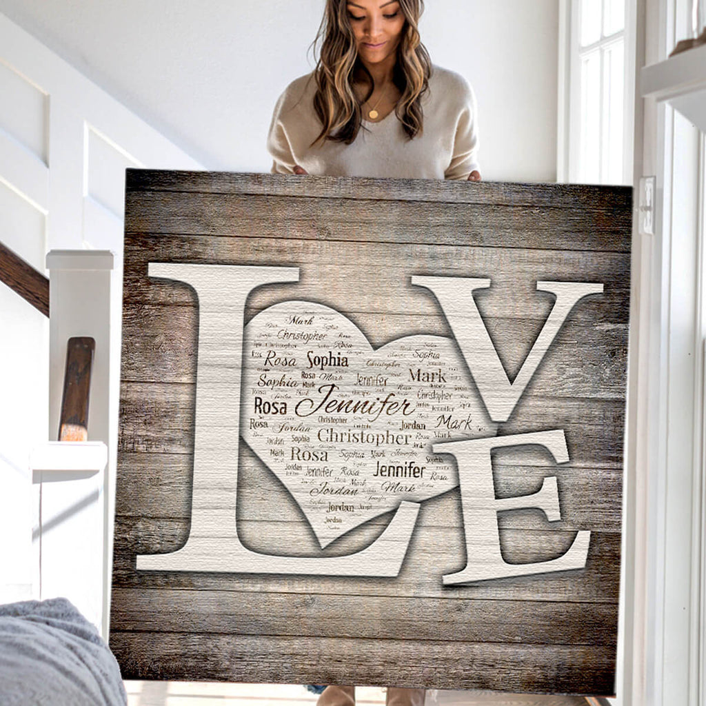 Personalized LOVE Names Inside Heart Canvas Wall Art – Couple Gift