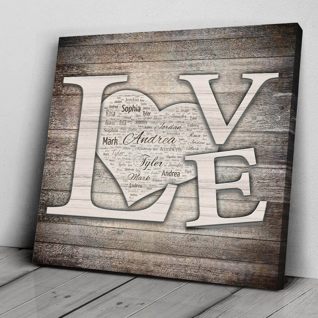 Personalized LOVE Names Inside Heart Canvas Wall Art – Couple Gift