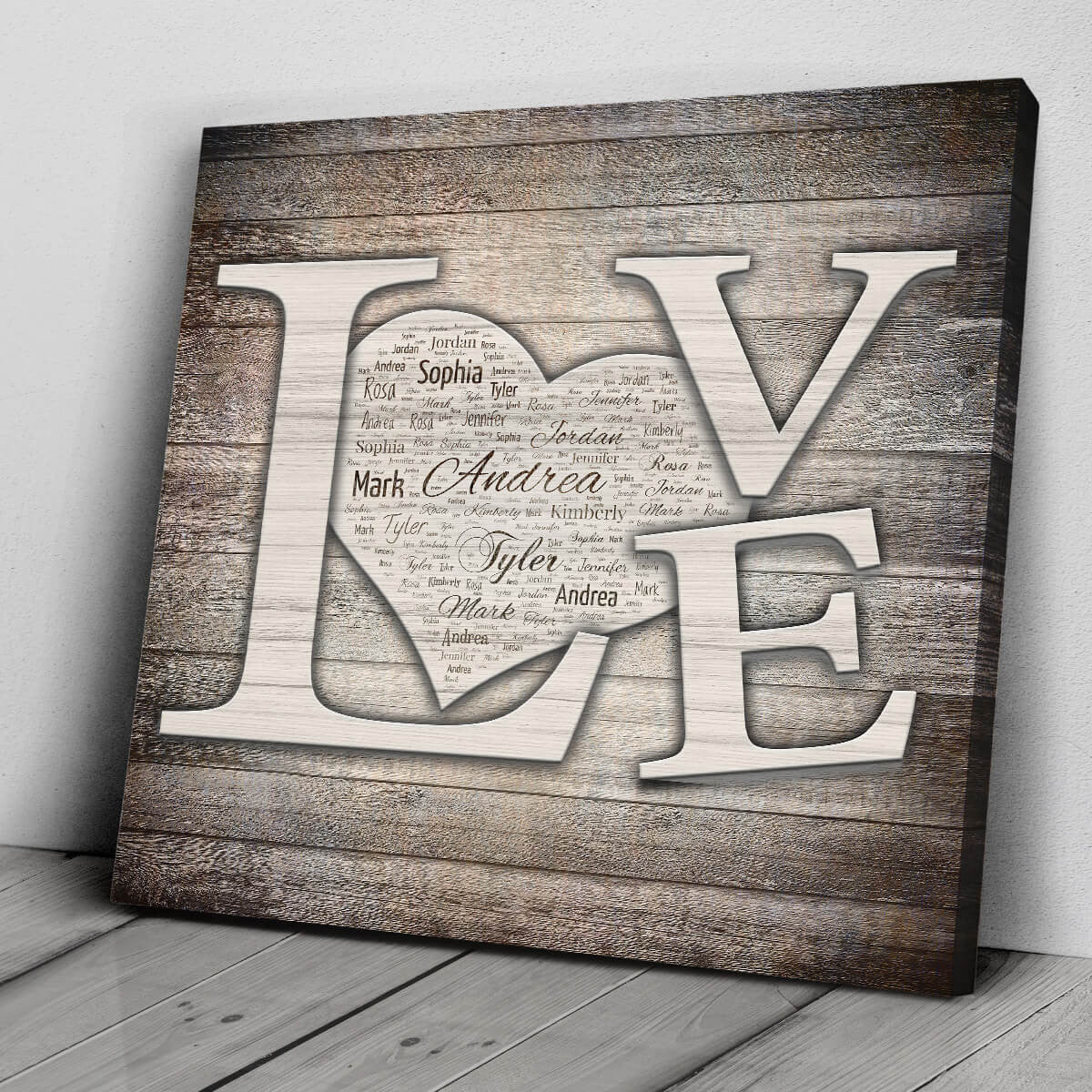 Personalized LOVE Names Inside Heart Canvas Wall Art – Couple Gift
