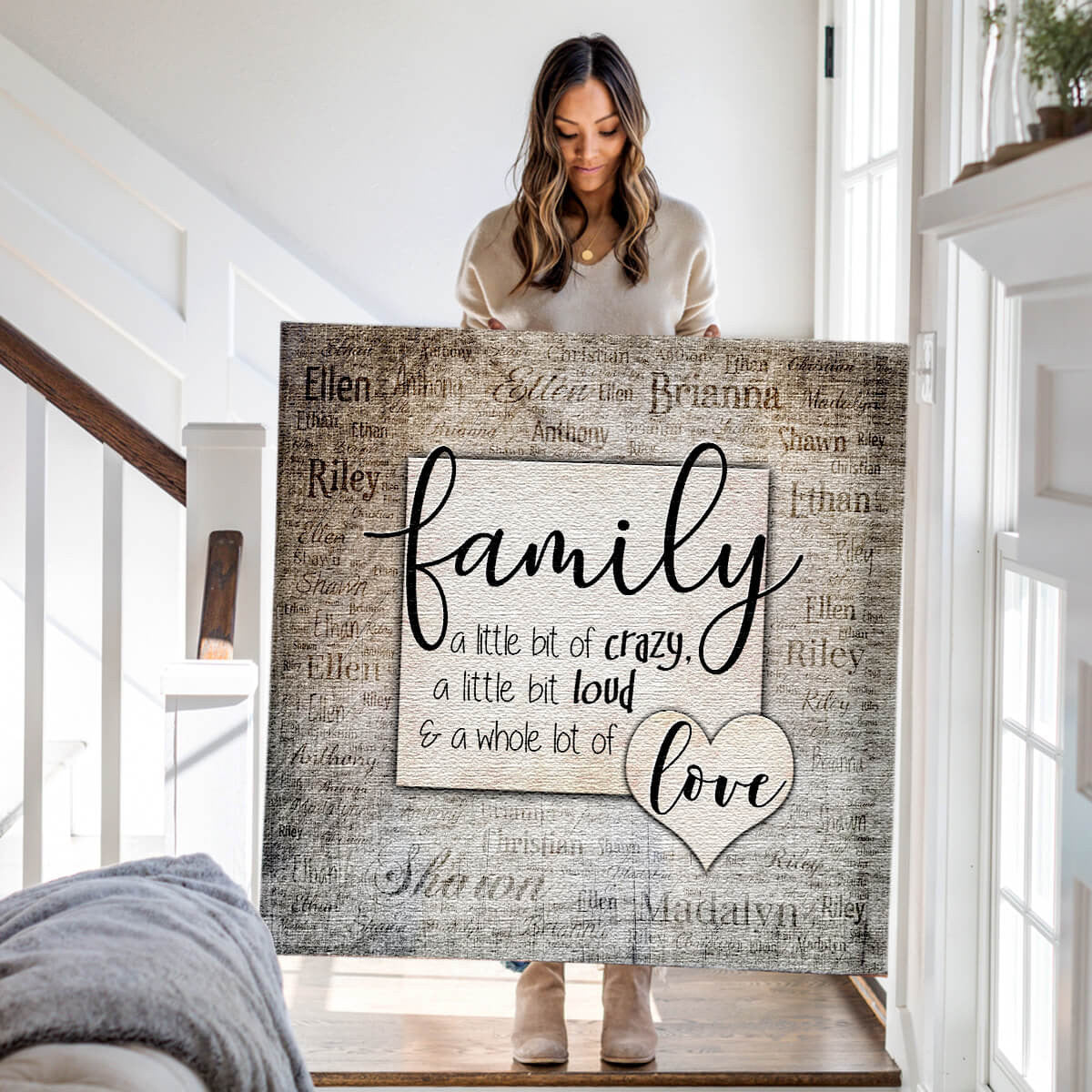 Personalized Family Love With Names On Background Canvas Wall Art – Family Home Decor