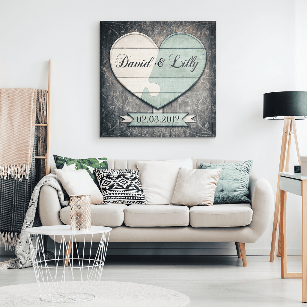 Personalized Couple's Connected Heart Canvas Wall Art – Couple Gift