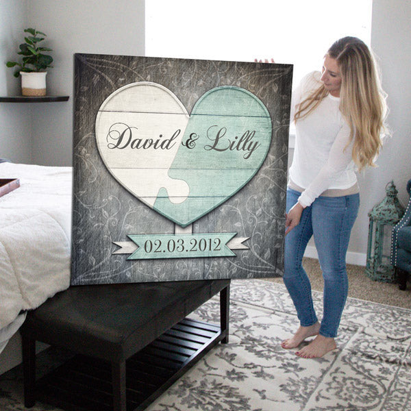 Personalized Couple's Connected Heart Canvas Wall Art – Couple Gift