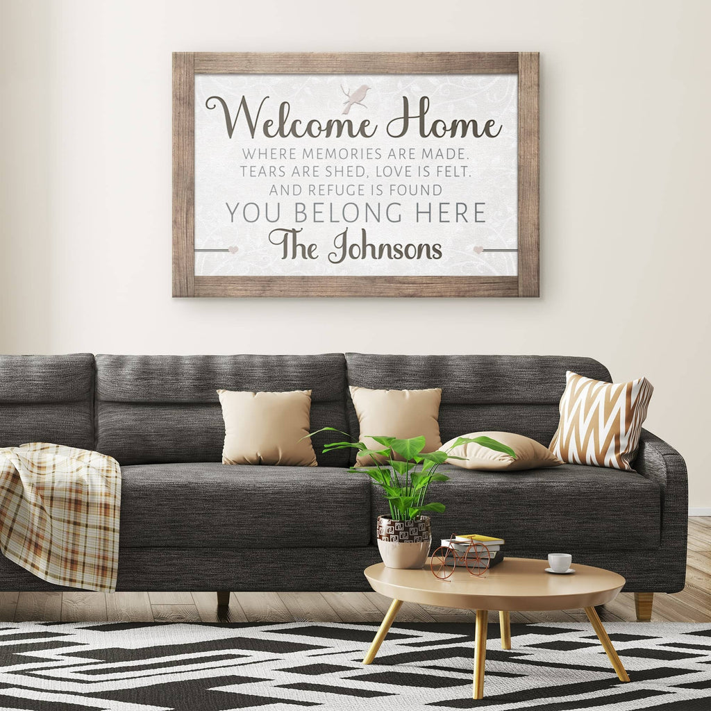 Personalized Welcome Home - You Belong Here White Farmhouse Canvas Wall Art – Family Home Decor