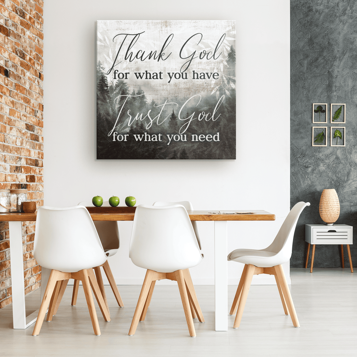 Thank God For What You Have Misty Forest Canvas Wall Art – Christian Wall Decor