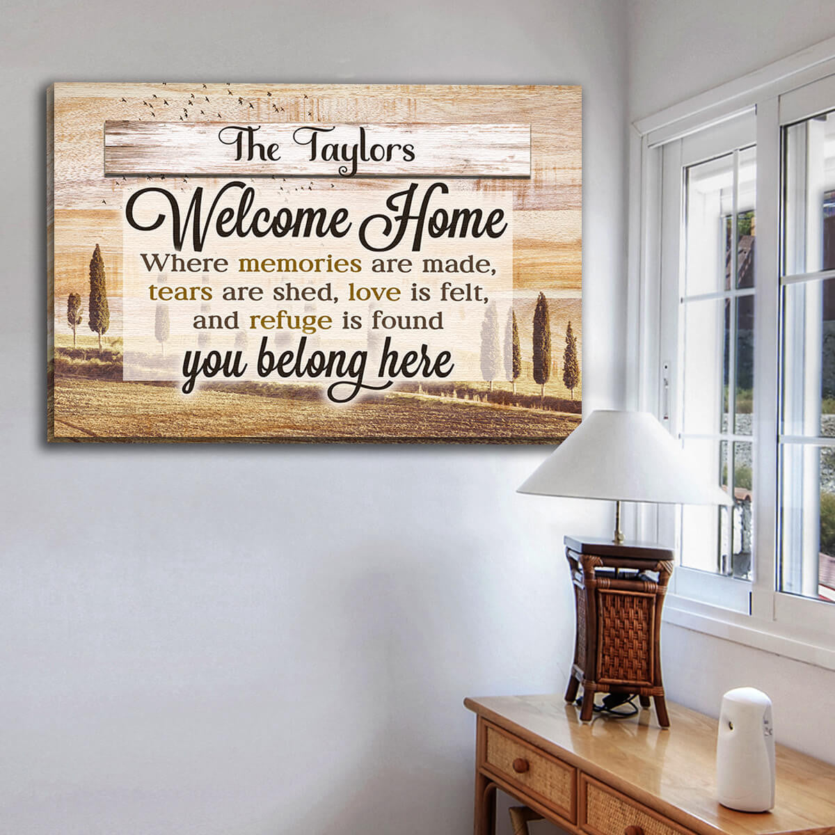 Personalized Welcome Home - You Belong Here Rustic Wood Canvas Wall Art – Family Home Decor