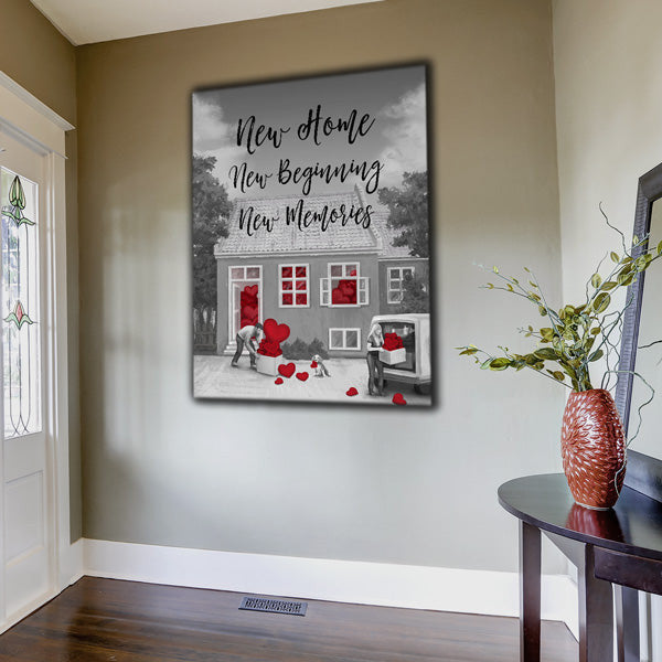 New Home, New Beginning, New Memories Canvas Wall Art – Housewarming Gift