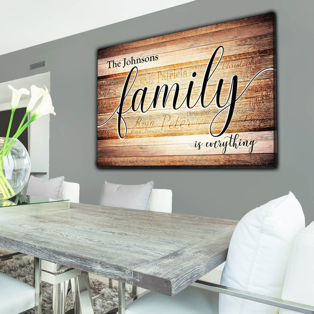 Personalized Family Is Everything - Names On Background Canvas Wall Art – Family Home Decor