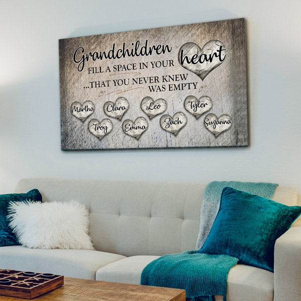Personalized Grandchildren Fill A Space In Your Heart Canvas Wall Art – Gift for Grandparents