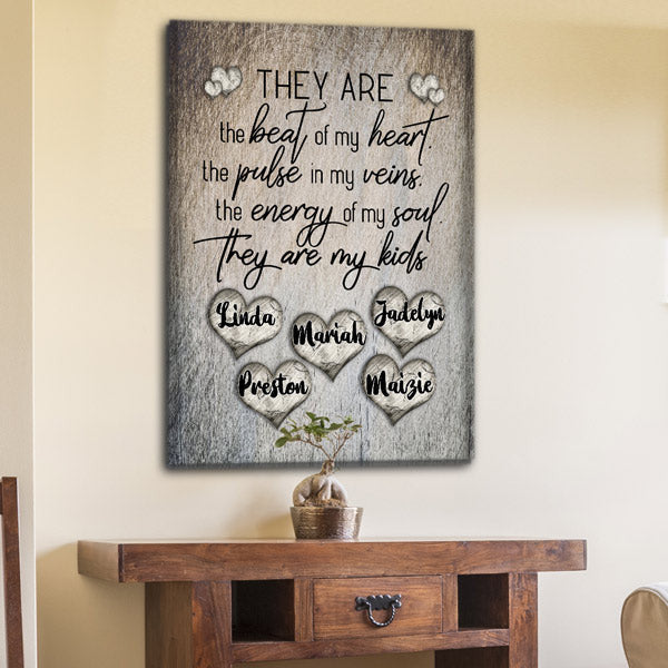 Personalized They Are The Beat Of My Heart Rustic Canvas Wall Art – Family Home Decor