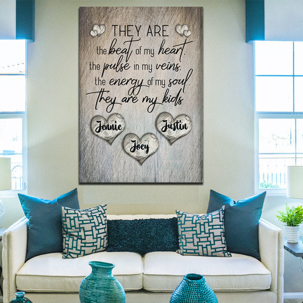 Personalized They Are The Beat Of My Heart Rustic Canvas Wall Art – Family Home Decor